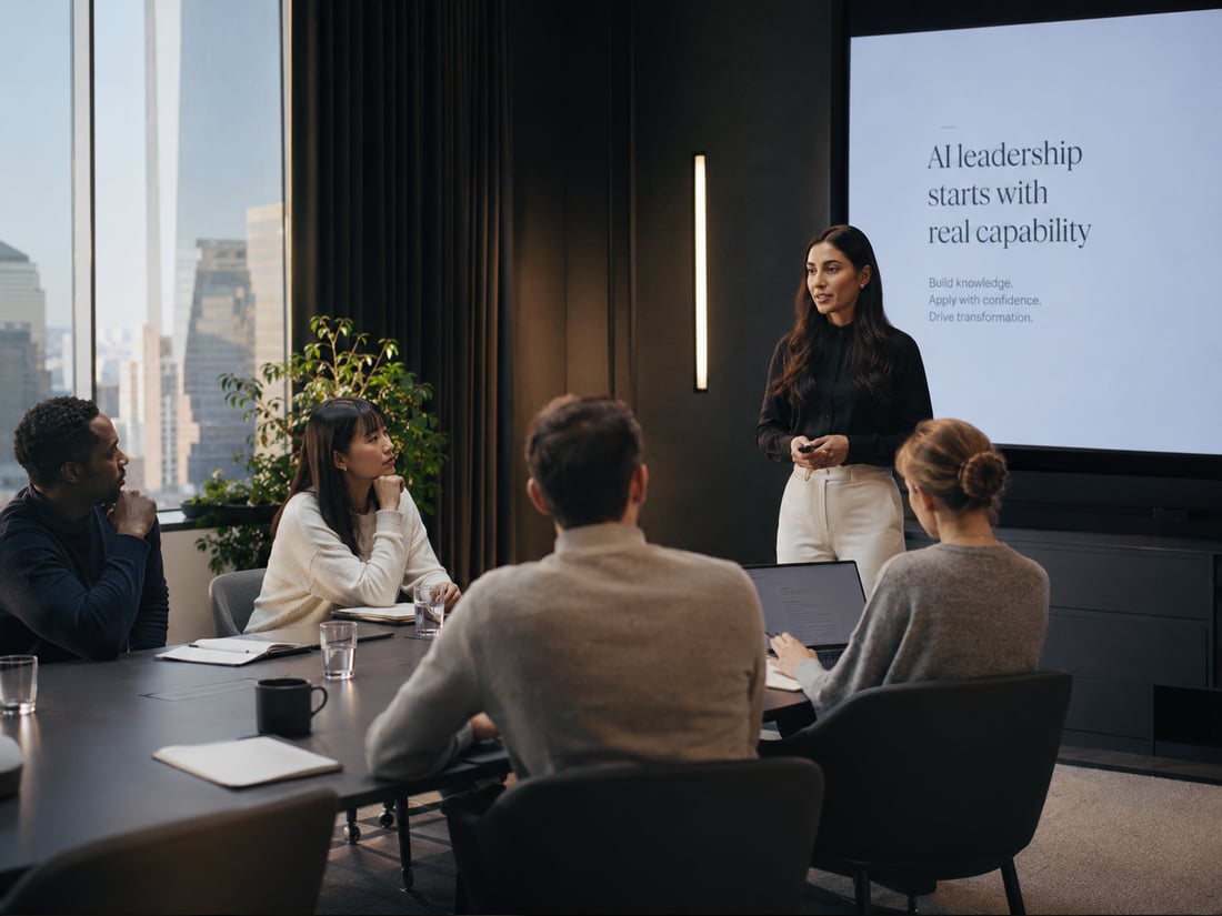 Een spreker opent een kennissessie voor een klein publiek in een vergaderruimte