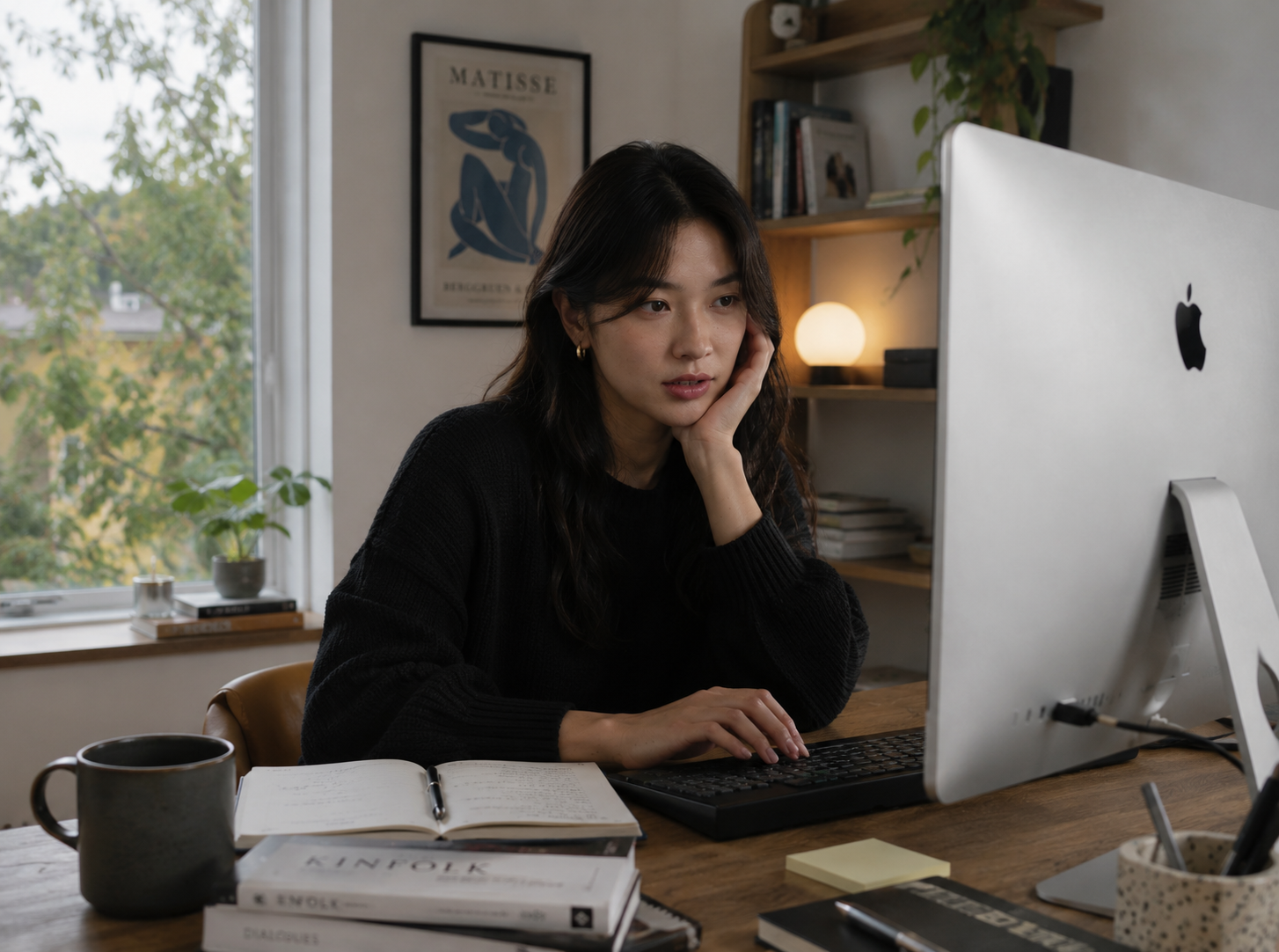 A leader reflecting at their desk